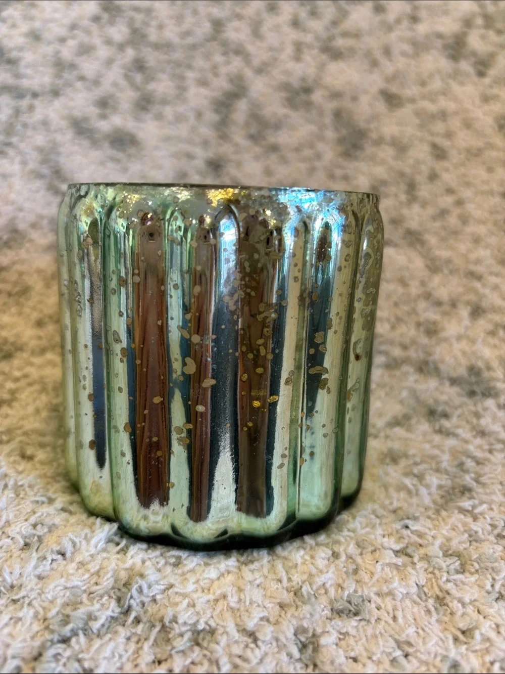 Mercury Glass Sage Green Ribbed Votive Candle Holder Koyal Pier One NWT 3x3”